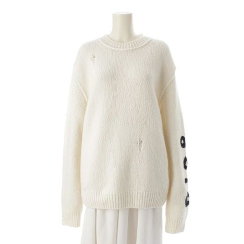 ディオール 24SS ウール ダメージ加工 オータニワークショップ ニット セーター トップス 413M651AT742 ホワイト M