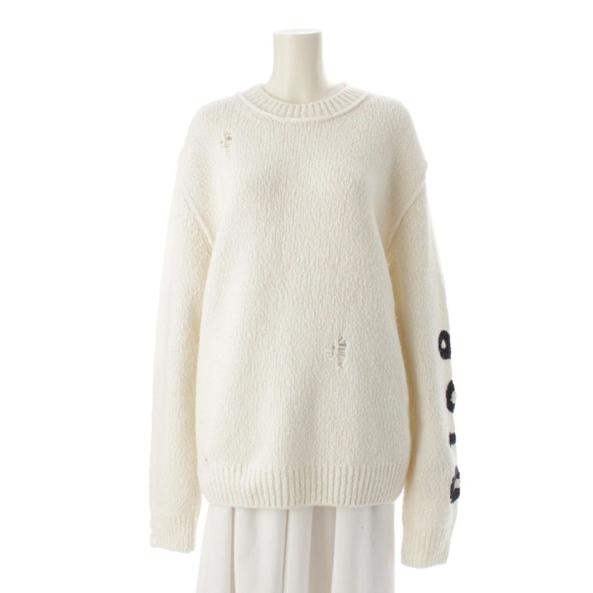 ディオール 24SS ウール ダメージ加工 オータニワークショップ ニット セーター トップス 413M651AT742 ホワイト M