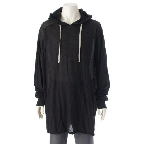 リックオウエンス 23AW コットン POPOVER HOODIE オーバーサイズ フーディー シアーカットソー 長袖Ｔシャツ RU01C4285 ブラック XL