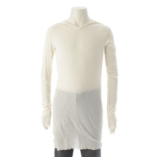 リックオウエンス 22SS HOODED RIB コットン フーディー シアー トップス 長袖 カットソー RU01B1253 オフホワイト XXL