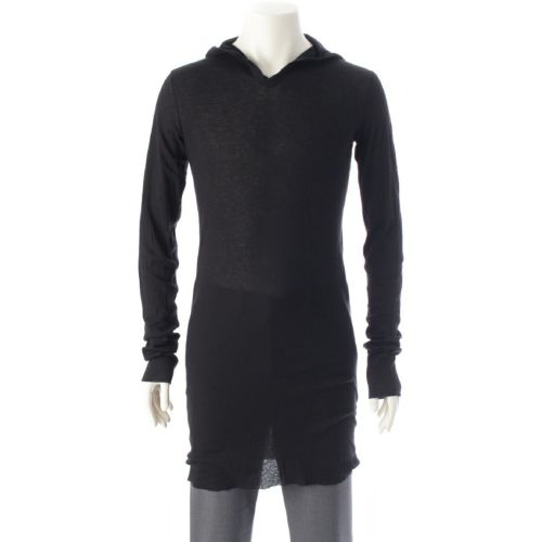 リックオウエンス 22SS コットン HOODED RIB フーディー シアーカットソー 長袖 ジャージ Tシャツ RU01B1253 ブラック XXL