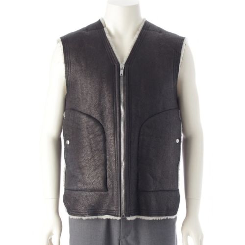 リックオウエンス 22AW ラムスキン シアリング ジップ ベスト RU02B2740 ブラック 48