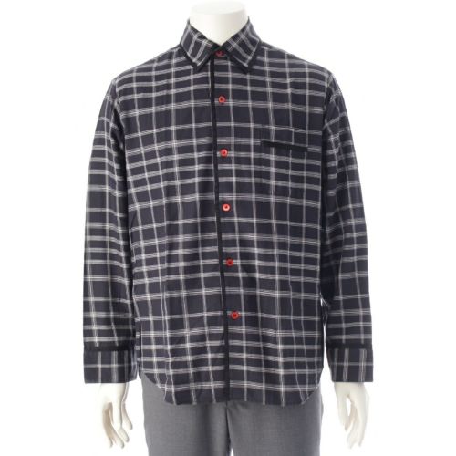 マルニ 20AW コットン パイピングチェック 長袖シャツ トップス CUMU0160A0 ネイビー ホワイト 48