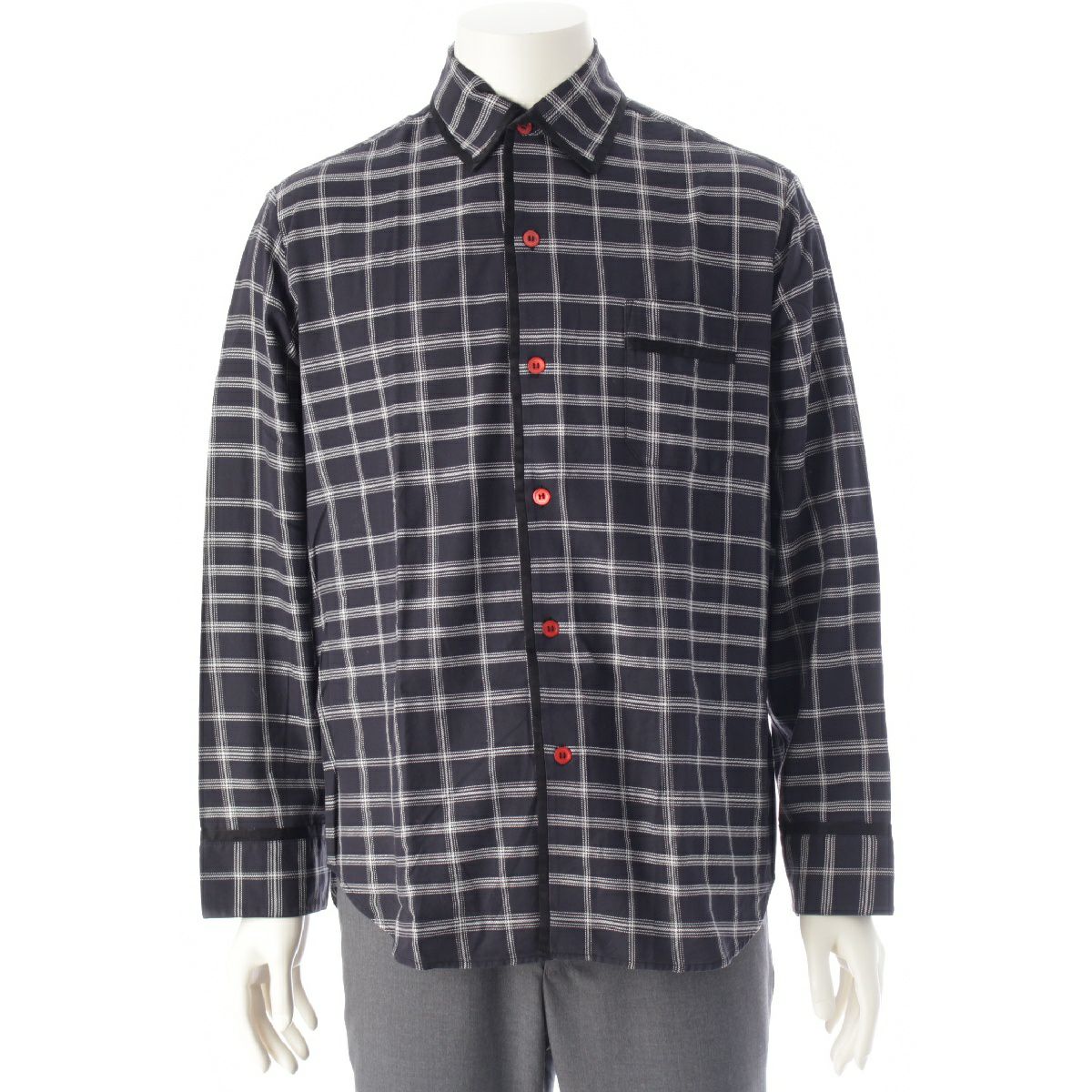 マルニ 20AW コットン パイピングチェック 長袖シャツ トップス CUMU0160A0 ネイビー ホワイト 48