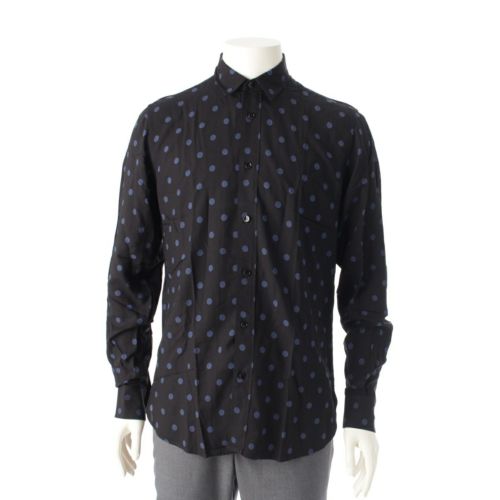 サンローラン 16年 エディ期 ドット 水玉柄 長袖シャツ トップス 376916 ブラック×ネイビー 38/15