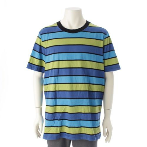 マルニ 22SS コットン ボーダー切替 クルーネック 半袖Ｔシャツ トップス カットソー マルチカラー ライトブルー グリーン系 56