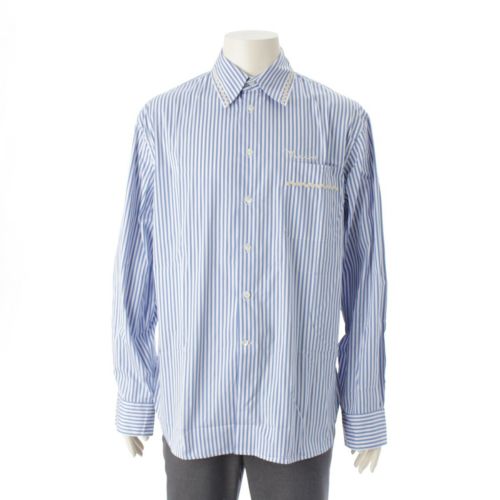 マルニ 23SS オーガニックコットン ロゴ刺繍 胸ポケット ストライプ 長袖シャツ トップス CUMU0212S8 ブルー ホワイト 48