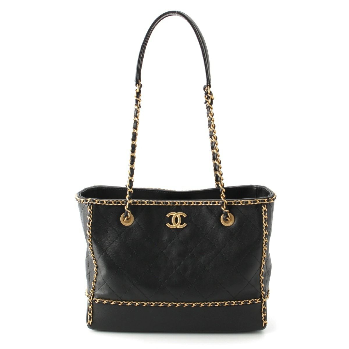 シャネル マトラッセ ココマーク チェーンラウンド トートバッグ 鞄 AS2739 ブラック