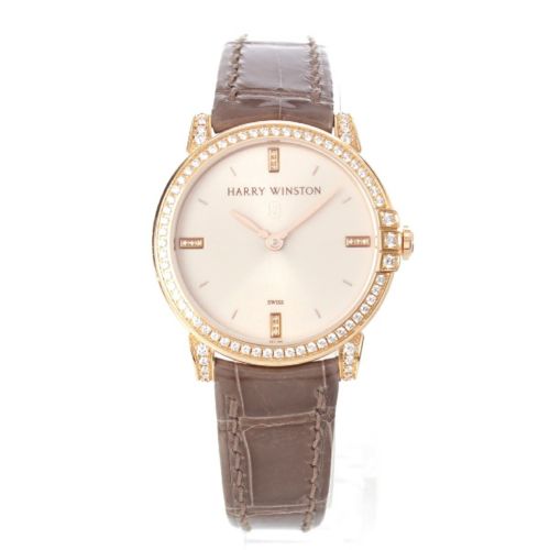ハリーウィンストン ミッドナイト QZ ダイヤモンド Au750 腕時計 RG クオーツ MIDQHM32RR002 ゴールド ブラウン