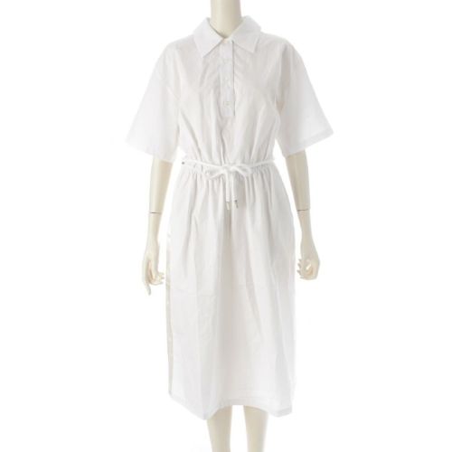 プラダ 24年 コットン×アセテート×ビスコース 半袖ロング 切替 ワンピース P3094 ホワイト 40