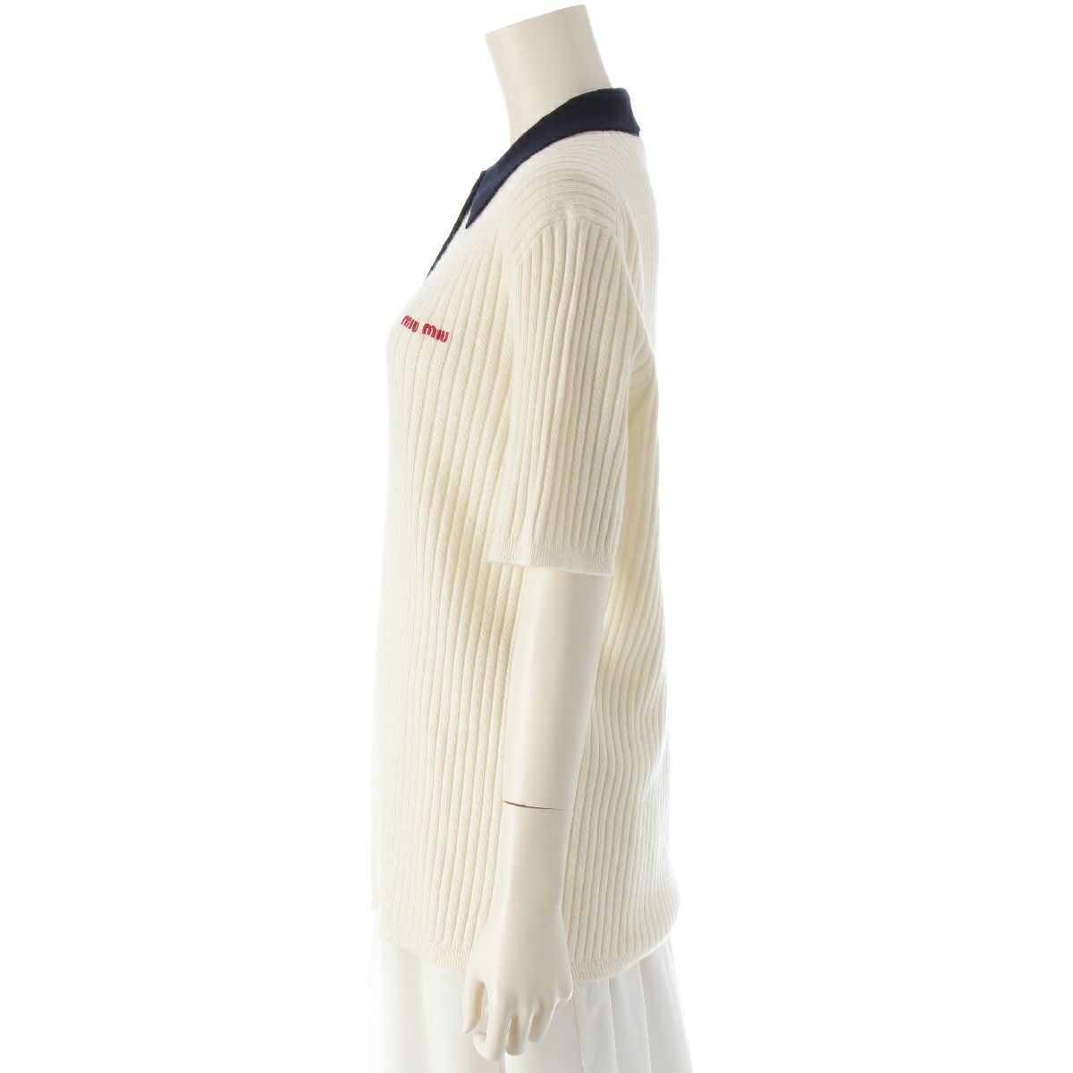 ミュウミュウ 24-25AW カシミヤ ロゴ ニット 半袖 ポロシャツ トップス