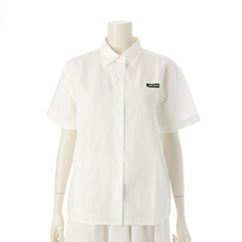 ミュウミュウ 24年 コットン リネン スラブポプリン 半袖シャツ トップス MK1933 ホワイト 40