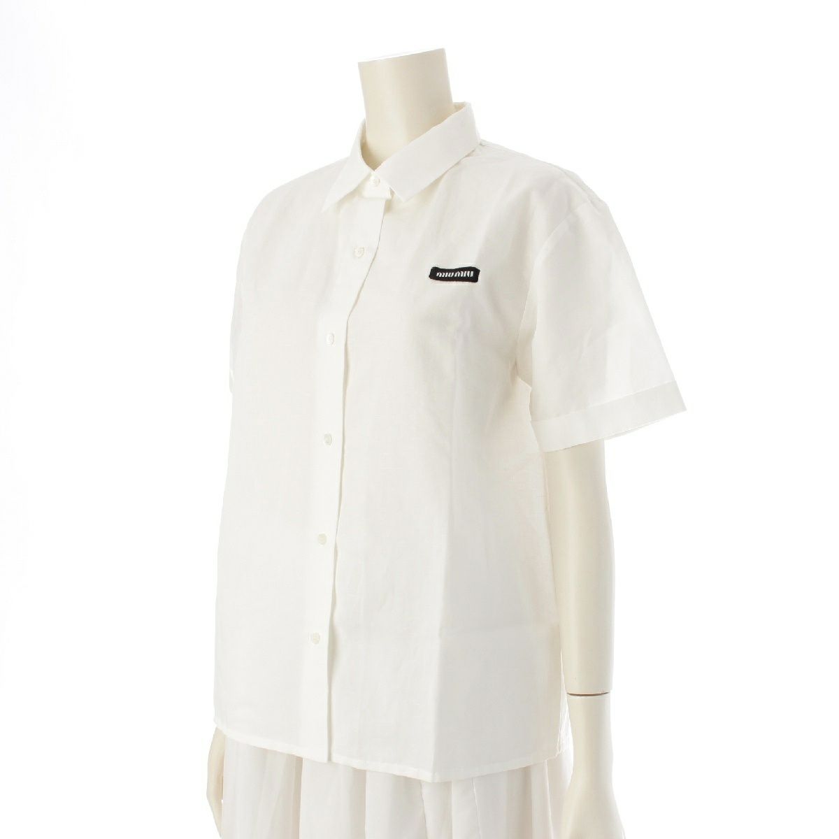 ミュウミュウ 24年 コットン リネン スラブポプリン 半袖シャツ