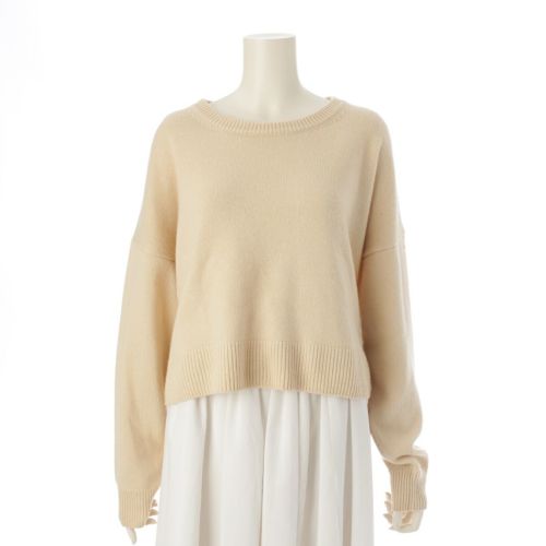 セリーヌ カシミヤ エディ期 馬車刺繍 クルーネック ショート丈 ニット トップス 2A20O152I ベージュ M