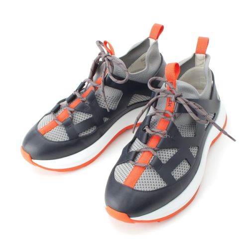 エルメス KATANA カタナ レザー メッシュ ローカット スニーカー シューズ グレー 40.5