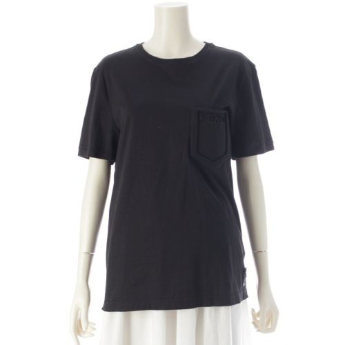 フェンディ 2020 コットン ロゴポケットエンボス 半袖Ｔシャツ トップス FY0894 ブラック M