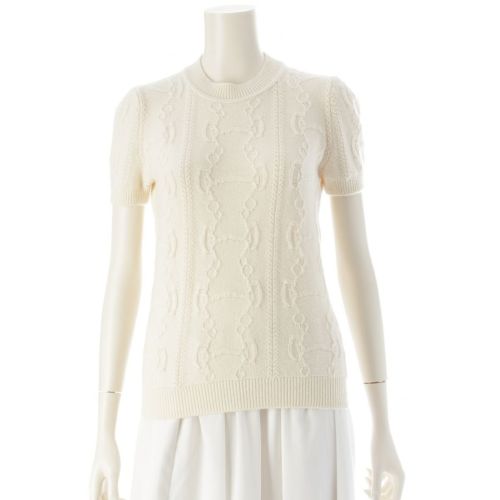 エルメス 22AW 朝の散歩 ウール カシミヤ 半袖 ニット トップス 2H2666D6 アイボリー 36