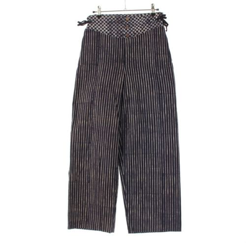 イッセイミヤケ 80s 1984年 コットン 筆タグ 絞り染め 藍染 切替 ストレート パンツ ネイビー 9