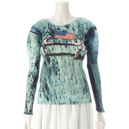 プリーツプリーズ イッセイミヤケ アポロ 総柄 グラフィック 長袖 トップス グリーン系 マルチカラー 4