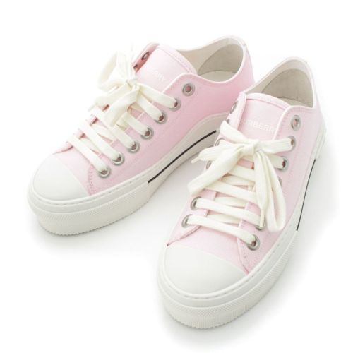 バーバリー キャンバス 厚底 ローカット スニーカー シューズ ピンク 36