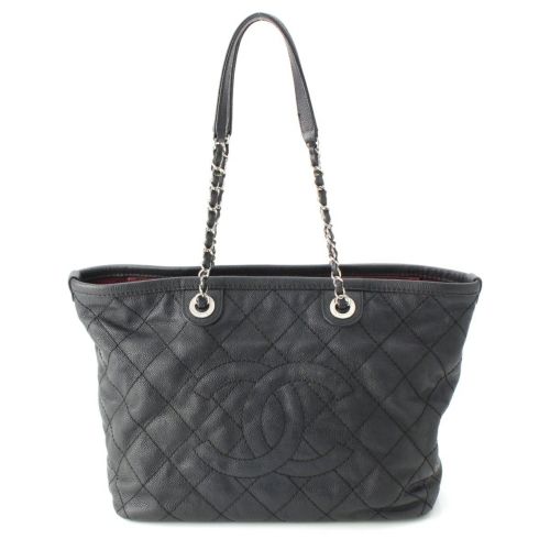 シャネル キャビアスキン ココマーク マトラッセ チェーン ショッピング トートバッグ ブラック
