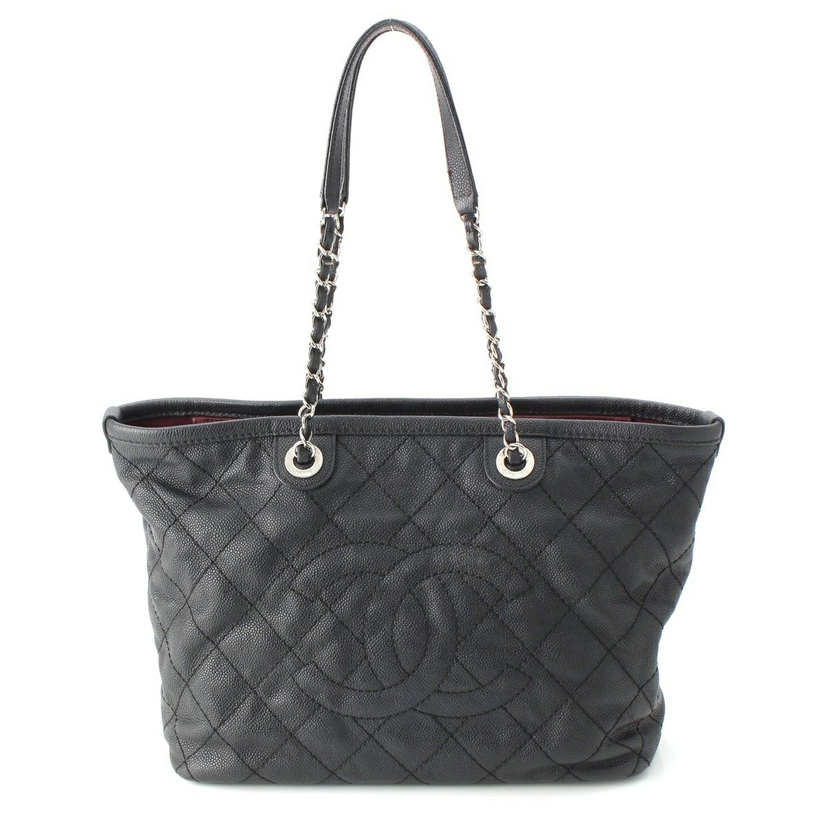 シャネル キャビアスキン ココマーク マトラッセ チェーン ショッピング トートバッグ ブラック