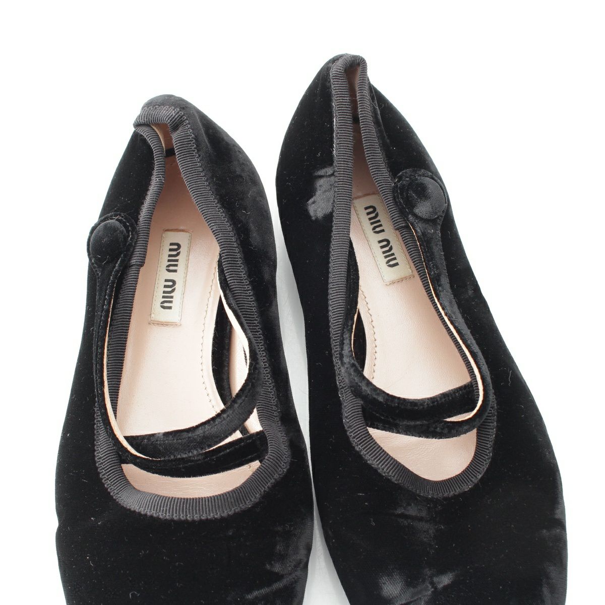 ミュウミュウ ベロア ストラップ バレリーナ フラット バレエシューズ