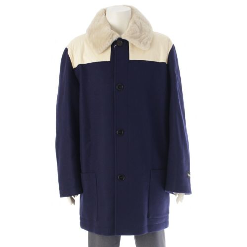 マルニ 22AW ウール カシミヤ 襟ファー カーコート アウター TUMU0106N1 ネイビー オフホワイト 48