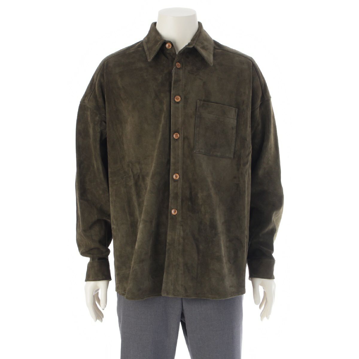 マルニ 24SS 牛革 スウェードレザー カウハイド オーバーサイズ 長袖シャツ トップス ジャケット CUMY0011U0 モスグリーン 48