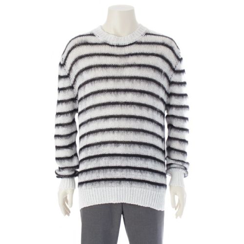 マルニ 24SS コットン モヘア バイカラー ストライプ クルーネック ニット セーター トップス GCMG0381Q0 ホワイト×ブラック 48