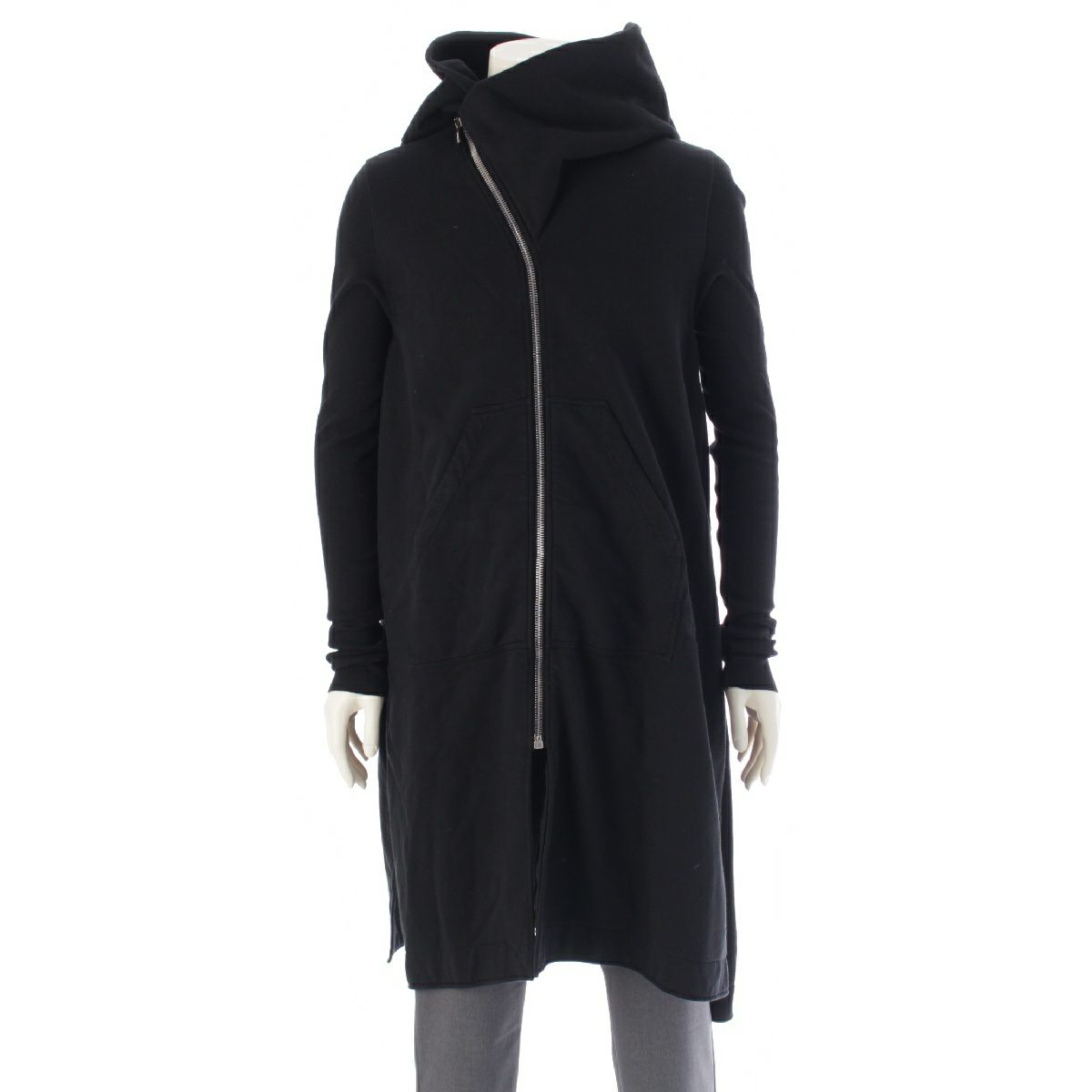 リックオウエンス ダークシャドウ Rick Owens DRKSHDW 16AW コットン ジップアップ フーディー ロング パーカー ジャケット コート DS16F8227-F ブラック L
