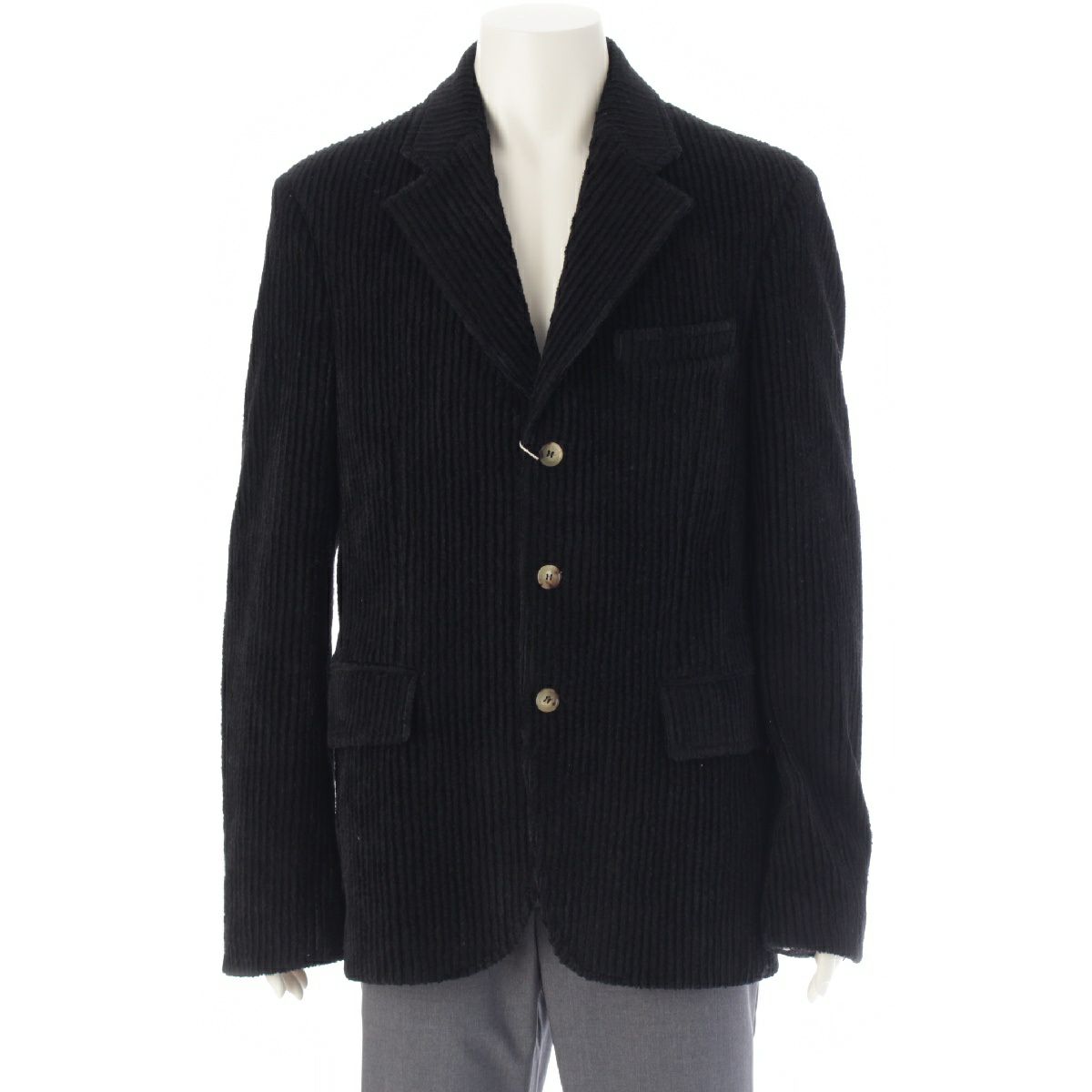 マルニ 21AW ウール コットン アルパカ 太畝コーデュロイ 裏地グラフィック 3B テーラードジャケット GUMIU0071U0 ブラック 48