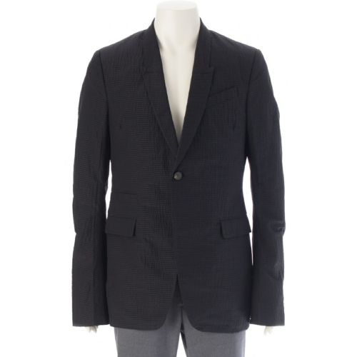 リックオウエンス 19SS ウール ナイロン シアサッカー ボーダー 1B テーラードジャケット ショルダーパッド アウター RU19S2724-WKR ブラック 50