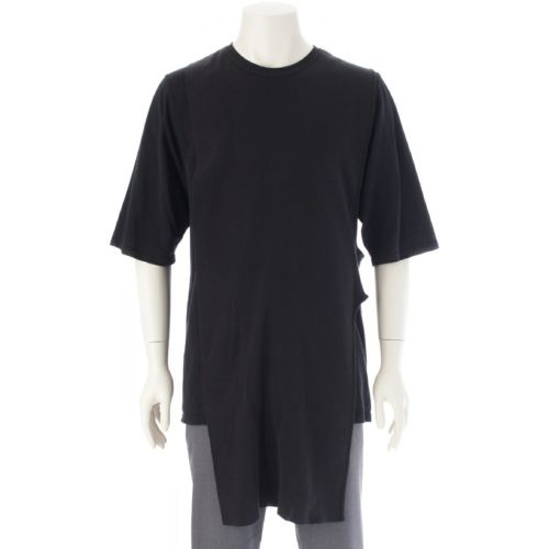 リックオウエンス 20SS コットン クルーネック 変形 ロング丈 半袖Ｔシャツ トップス カットソー RR20S7686-C ブラック ONE SIZE