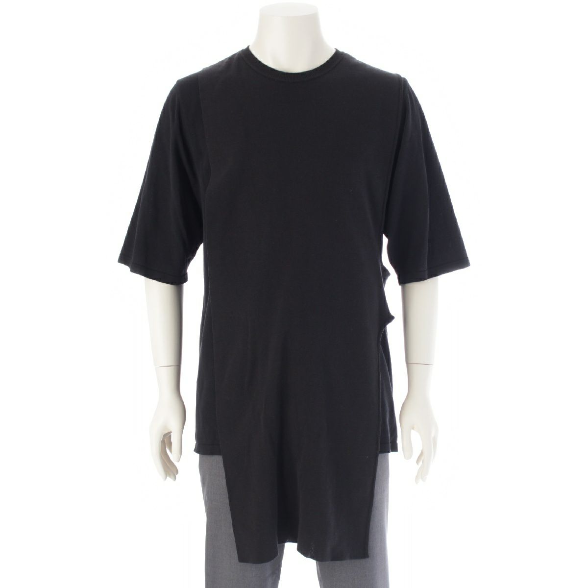 リックオウエンス 20SS コットン クルーネック 変形 ロング丈 半袖Ｔシャツ トップス カットソー RR20S7686-C ブラック ONE SIZE