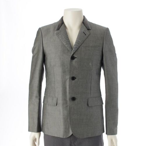 サンローラン 12年 エディスリマン期 レザーカラー 3B シングル テーラードジャケット グレー ブラック 46