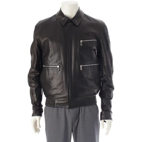 ディオール・オム 12年 アッシュ期 ラムレザー クリスヴァンアッシュ ジップアップ ブルゾン ライダースジャケット アウター 263L457A0128 ブラック 46