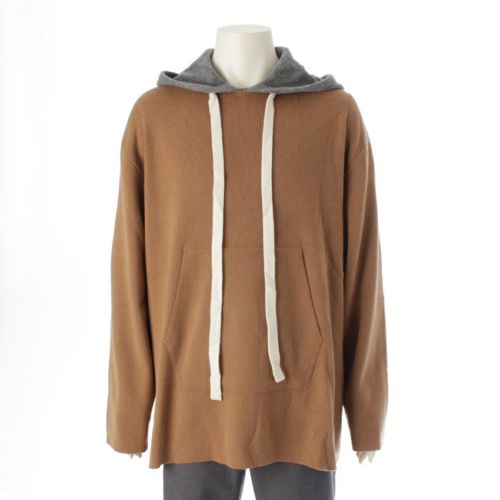 ロエベ 19AW カシミヤ オーバーサイズ フード ニット パーカー フーディー プルオーバー トップス H3299900CO ナチュラル ブラウン グレー L