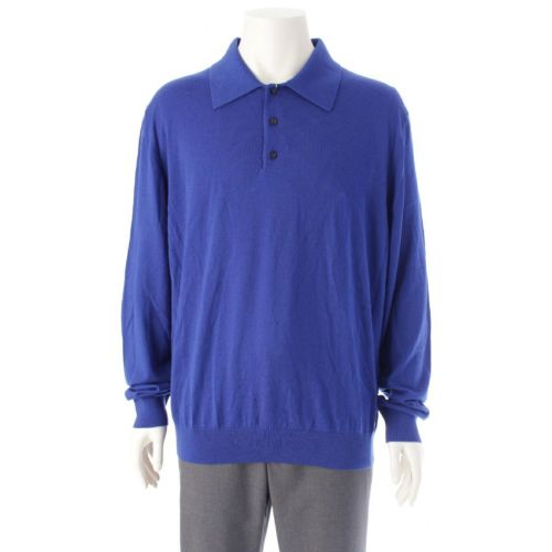 ロエベ ウール アナグラム 刺繍ロゴ 長袖 ニット ポロシャツ トップス H3179040CO ブルー L