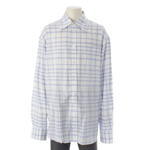 マルニ 20AW コットン オーバーサイズ チェック 長袖シャツ トップス CUMU017A0 ホワイト×ブルー 48