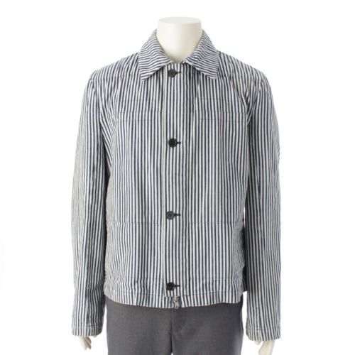 マルニ コットン ストライプ カバーオール デニムジャケット アウター シャツ ホワイト ブルー 48