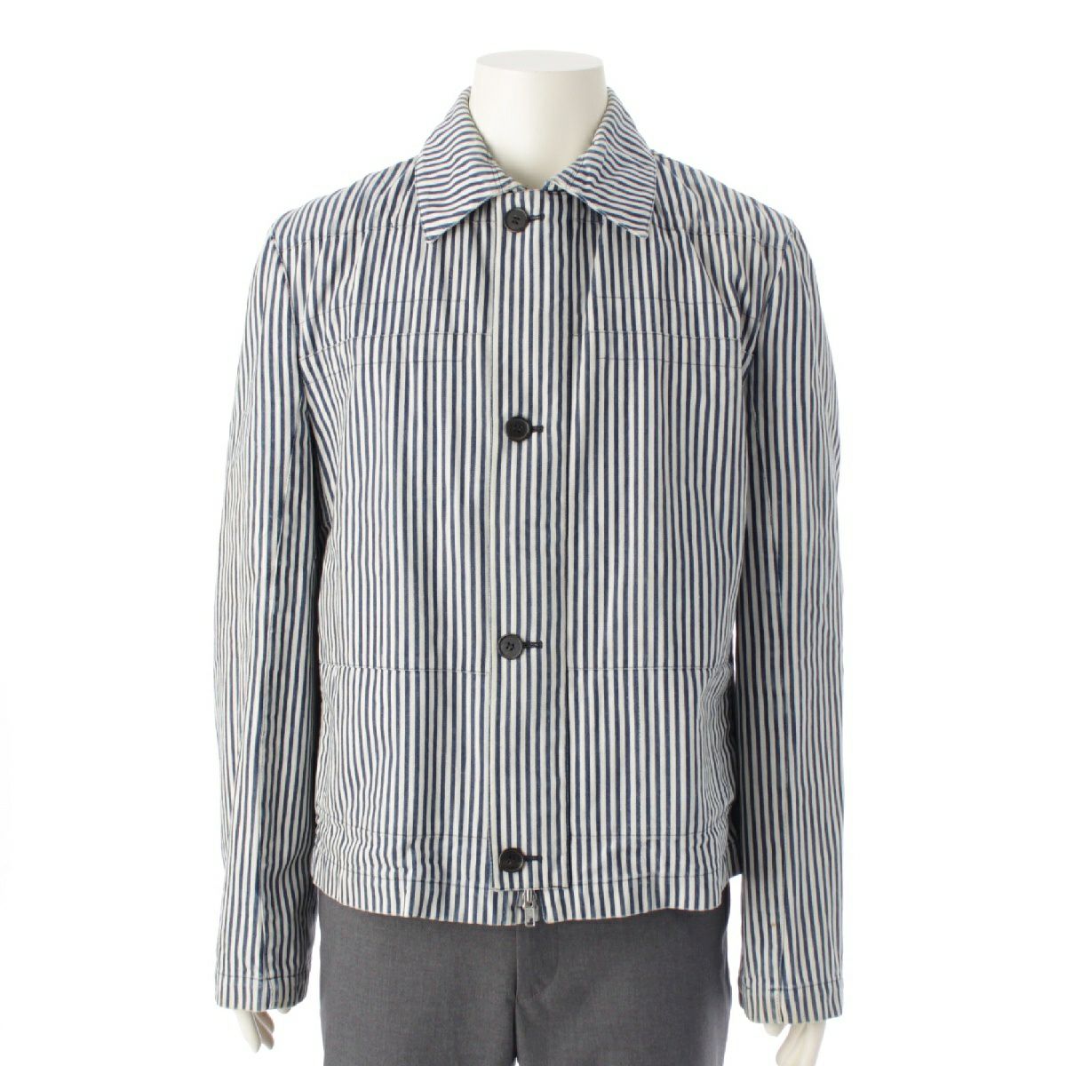 マルニ コットン ストライプ カバーオール デニムジャケット アウター シャツ ホワイト ブルー 48