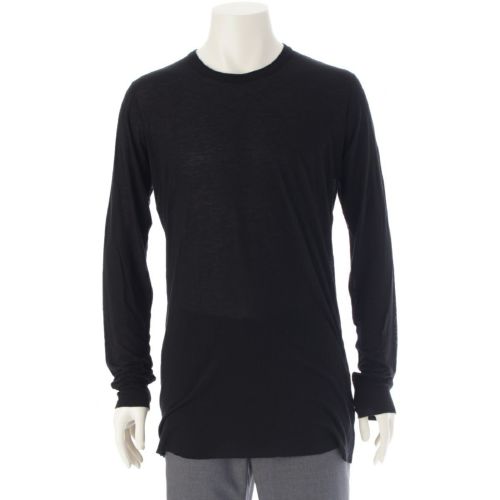 リックオウエンス 22AW BASIC LS ビスコース シルク 長袖Ｔシャツ トップス カットソー RU02A5252 ブラック XL