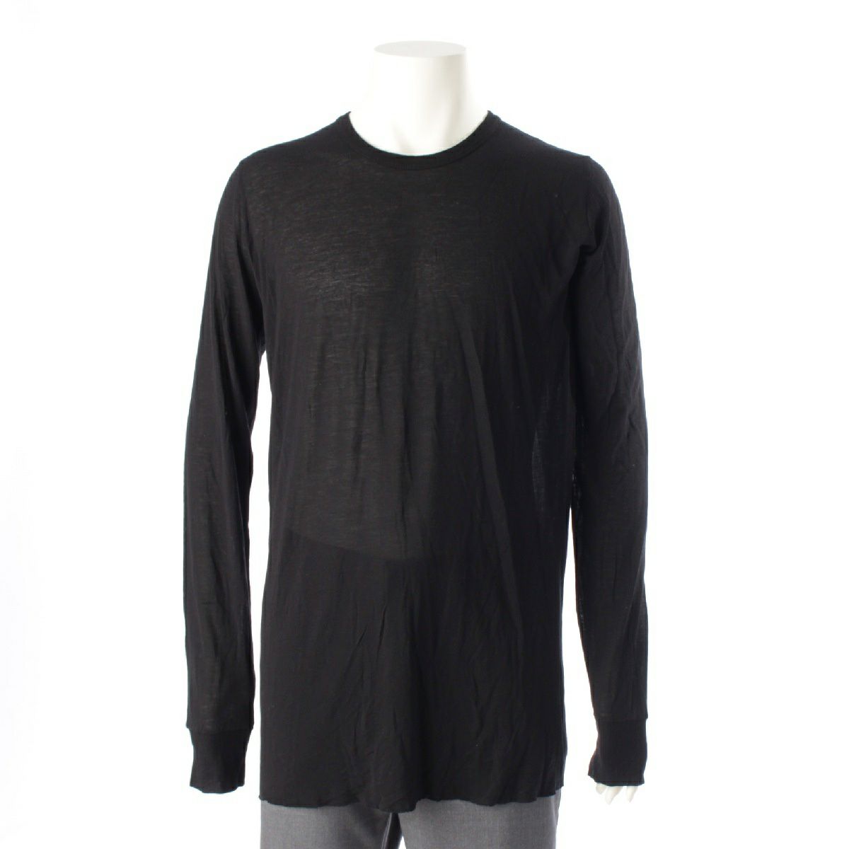 リックオウエンス 21AW BASIC LS TEE シルク ベーシックロングスリーブ クルーネック 長袖Ｔシャツ シースルーカットソー トップス RU02A5252 ブラック XL