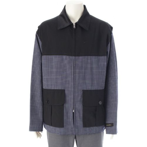 マルニ 23年 トロピカルウール チェック切り替え ジップアップ ブルゾン カーゴポケットジャケット アウター JUMU0137QX ネイビー 48