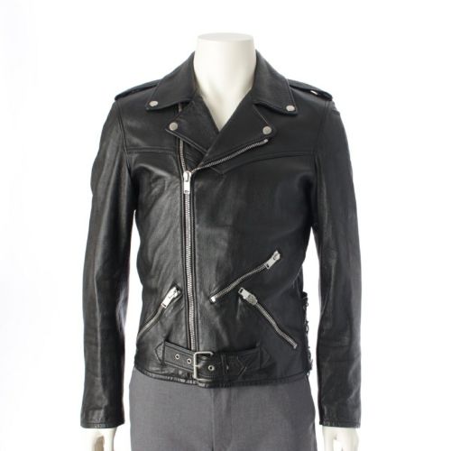 サンローラン 15年 エディスリマン期 ラムレザー サイドレースアップ ダブル ライダースジャケット アウター 412855 ブラック 46