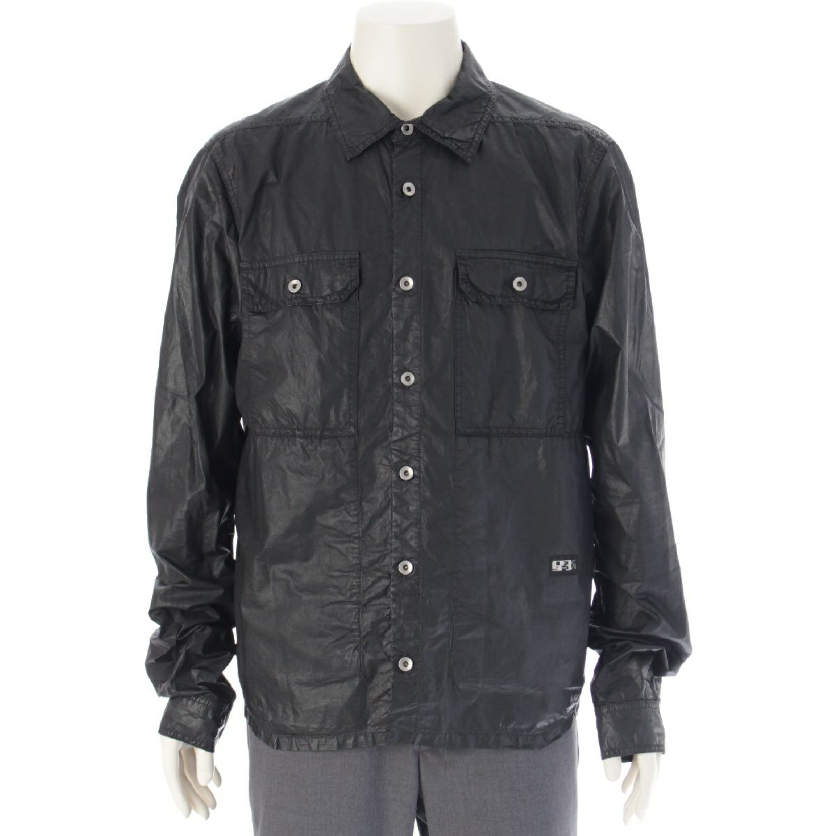 リックオウエンス ダークシャドウ Rick Owens DRKSHDW 21AW OUTERSHIIRTS コーティッドコットン シワ加工 ジャケット シャツ トップス DU21S2755 ブラック L