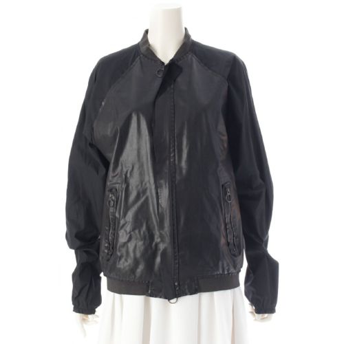 ランバン 15年 ルカ期 エルバス期 カーフスキン ジップアップ 袖切替 ブルゾン ジャケット アウター M15BL1074AV006 ブラック 46