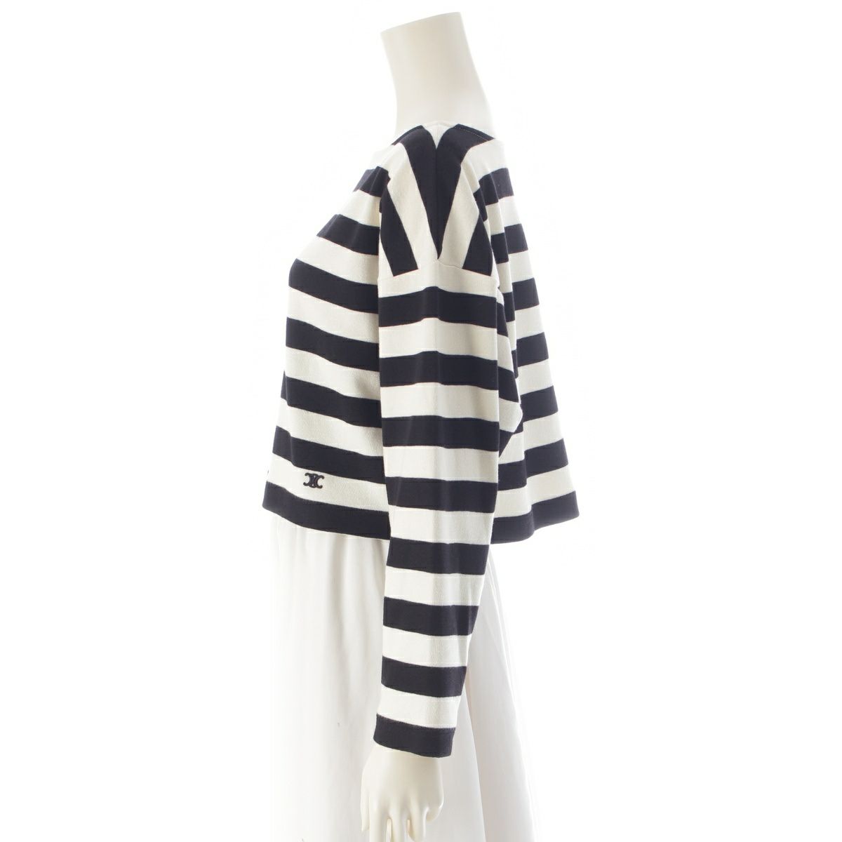 セリーヌ コットン 裾トリオンフ刺繍 ボーダー クロップド トップス