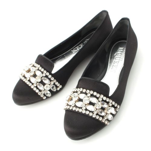 アレキサンダーマックイーン サテン ビジュー パンプス シューズ フラット ブラック 37